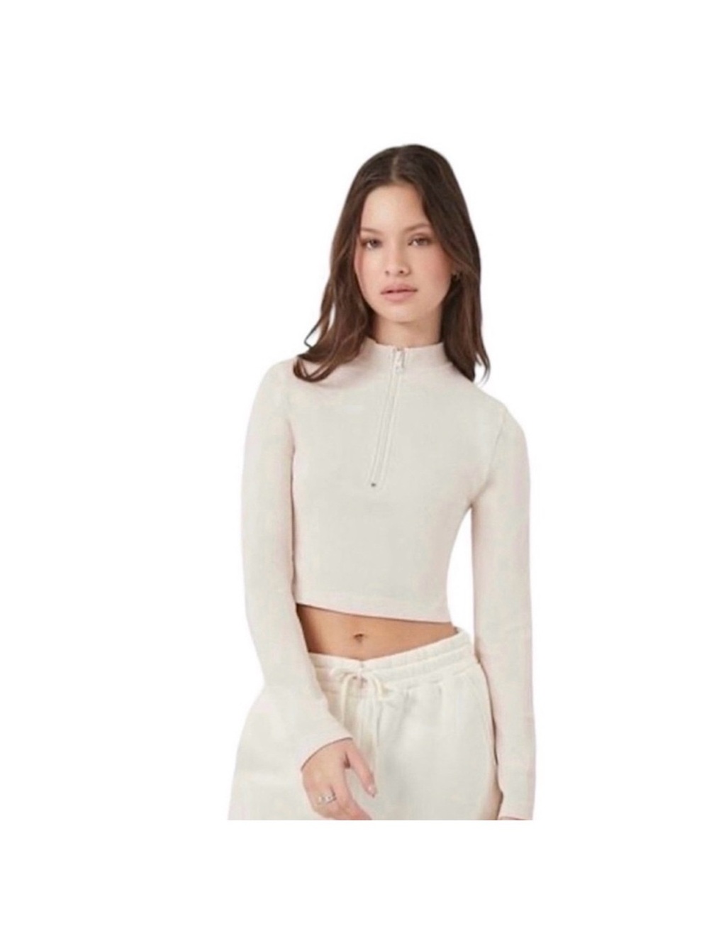Forever 21 seamless half-zip birch crop top - large